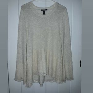 Sweater with bell sleeves and lace trim